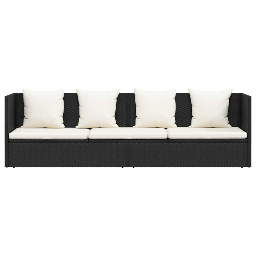 vidaXL Garten-Sofabett mit Kissen Poly Rattan Schwarz