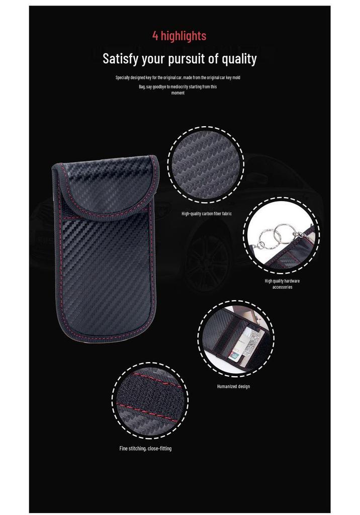 Carbon Fiber Phone & Car Key Signal Blocking Bag with Straw Mat Texture