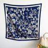 Women's Faux Silk Print Square Scarf, Wrap Hair Turban (Navy)
