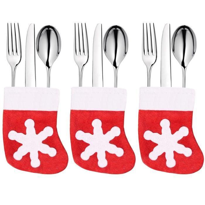 Décoration de table - SPRINGOS - 3 Pcs Porte-couverts de Noël - Rouge - Flocon de neige blanc - Tissu textile