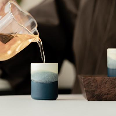 Gradient Mountain And Sea Ceramic Teacup Reverse Mouth Tea Bowl Tasting Tea Straight Cup Master Cup Mugs Kung Fu Teaset