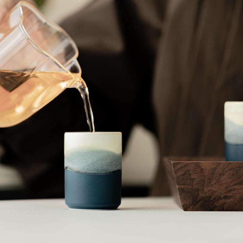 Gradient Mountain And Sea Ceramic Teacup Reverse Mouth Tea Bowl Tasting Tea Straight Cup Master Cup Mugs Kung Fu Teaset