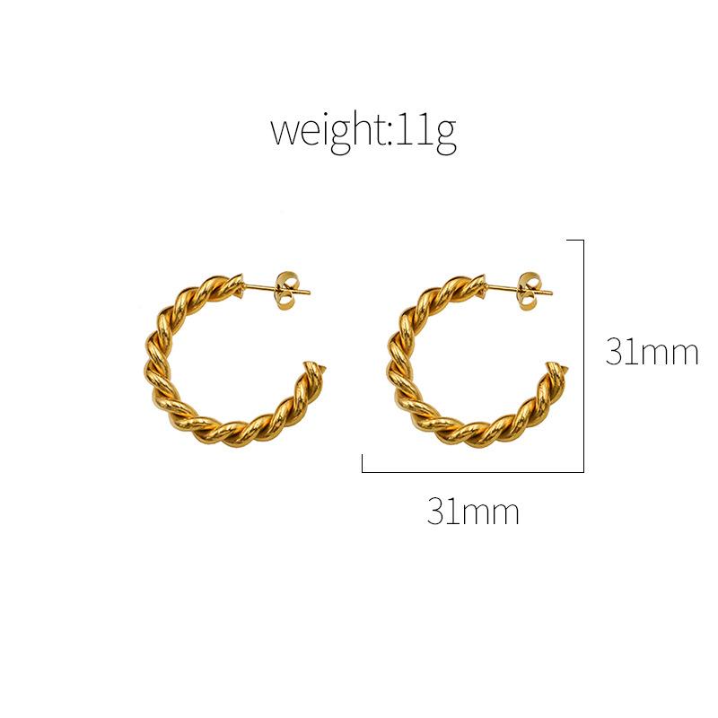 

Round Face Isn T Exaggerated Twist Circle, Simple And Versatile Earrings, Titanium Steel 14K Gold Ear Jewelry, Personalized Women S Style золотий
