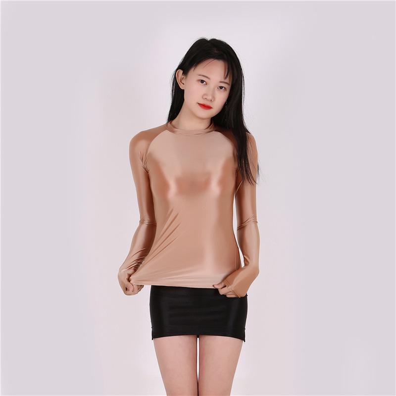 Sexy, Transparent, Breathable Bodycon T-Shirt - Oily Shiny Finish, European & American Plus Size, Comfortable Fit, 7051