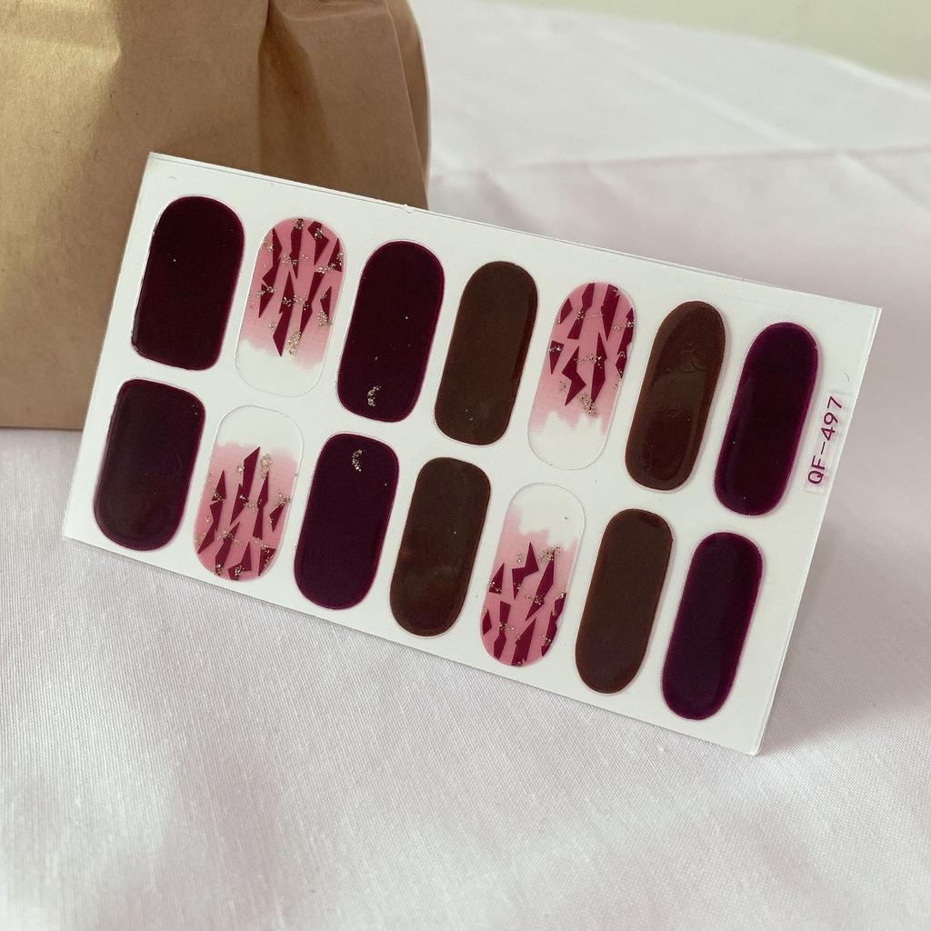 Leopar Desenli Tırnak Sanatı Etiketi Cam Mor İnternet Ünlüsü Tam Etiket Küçük Taze Nude Tırnak Etiketi