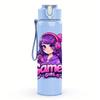 1PC Purple Hair Gamer Girl Cartoon 750ml Color Plastic Sports Water Bottle Leakproof Flip Straw Lid Suitable for Sports Office Home Use