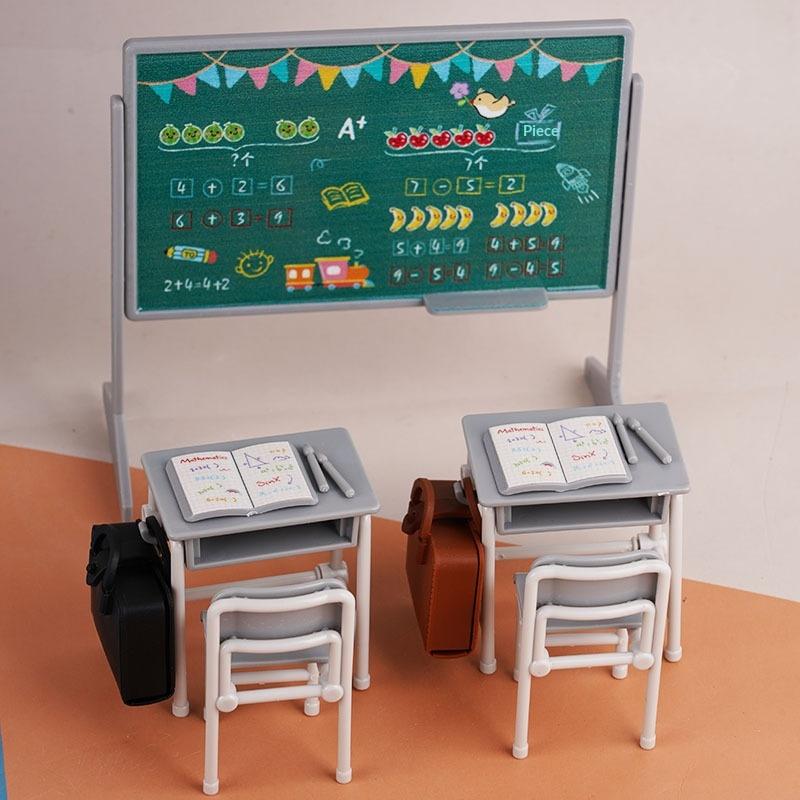 1 Set Mini School Desk Chalkboard Chair Schoolbags Model For Doll House School Furniture Decor Dollhouse Classroom Accessories