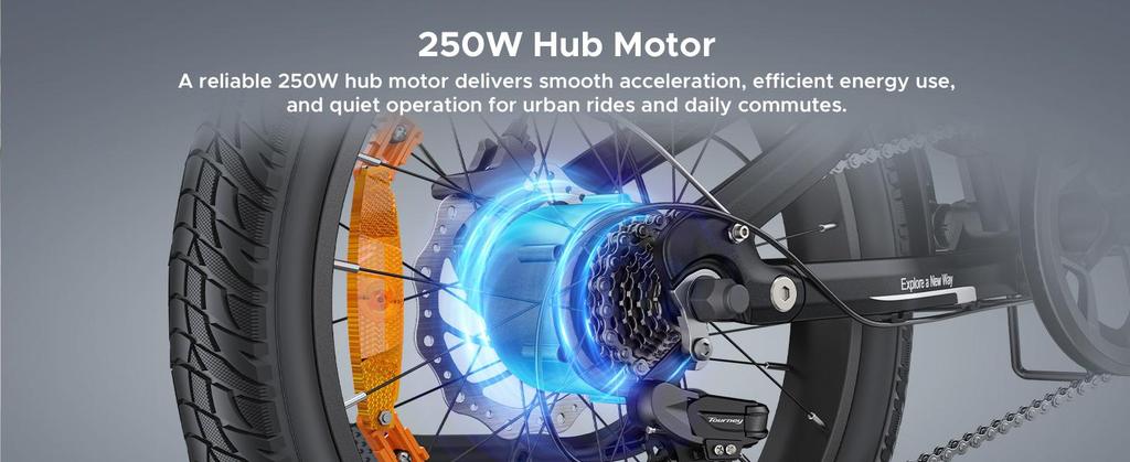 The ENGWE electric bicycle comes with an app, a 48V 13.5Ah battery (range up to 135 km), and 20*3.0 tires.L20 3.0 BOOST