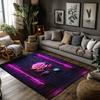Purple Neon Rose Glow Rug, Dark Reactive Floral Carpet for Bedroom, Artistic Floor Mat with Luminescent Decor, Unique Gift Idea
