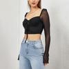 Mesh Hollow Straps Women's Vest, European and American Sexy Halter Horn Long-sleeved Short Knitted Top
