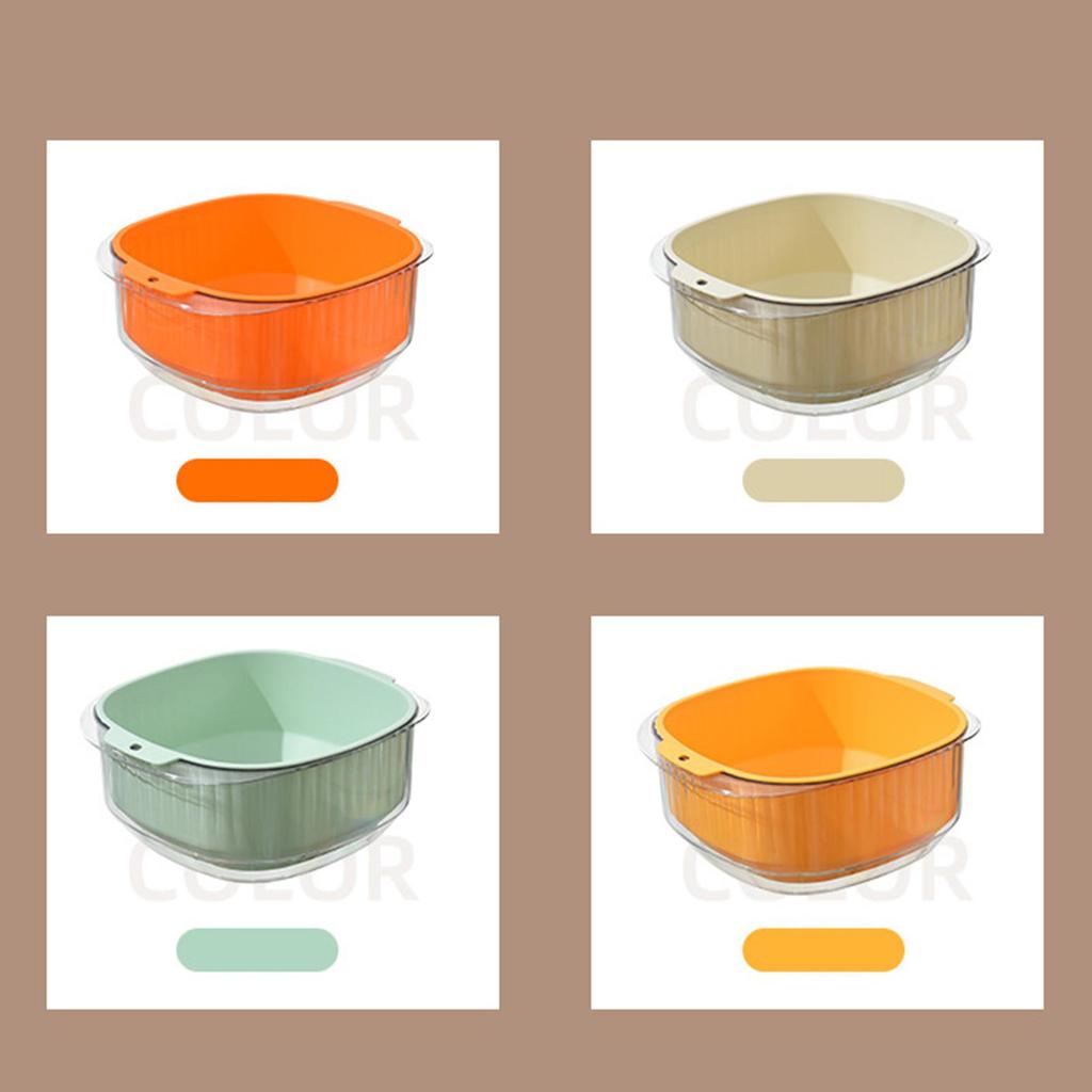 Double Layer Fruit Drain Basin Colander Bowl Large Washing Draining with Hanging Hole Durable for