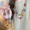 Women Multicolor Dopamine Ceramic Heart Beaded Double Layer Long Sweater Chain Necklace
