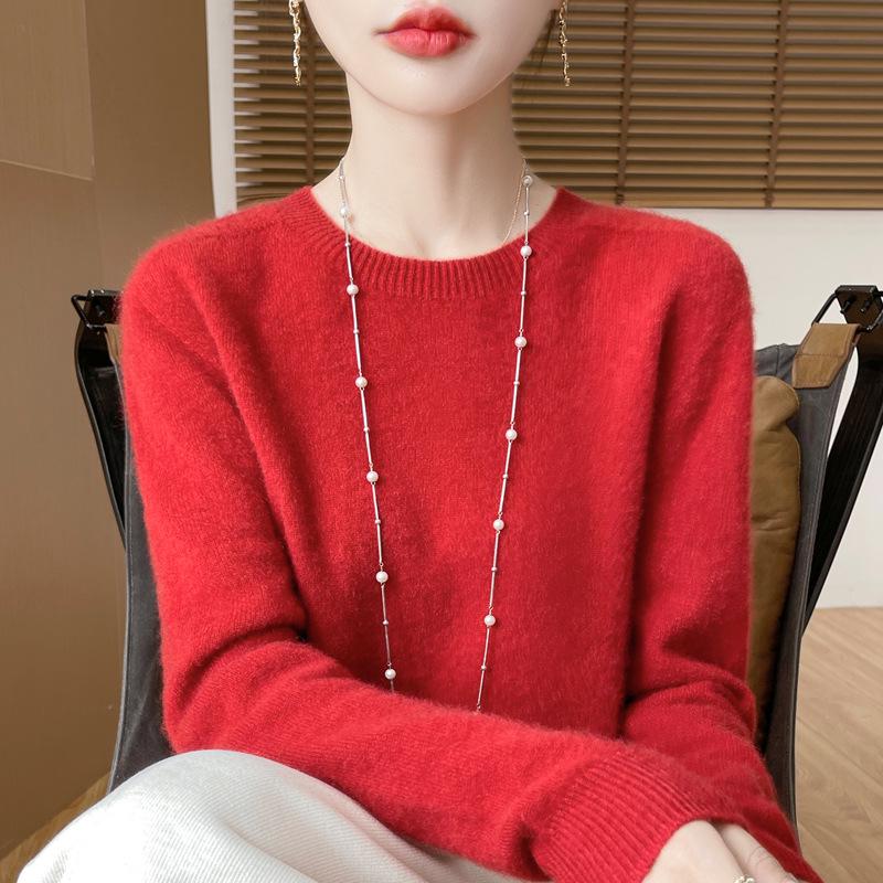 Höst/Vinter 100% Ull Rundhals Slim Fit Dammode Stickad Tröja