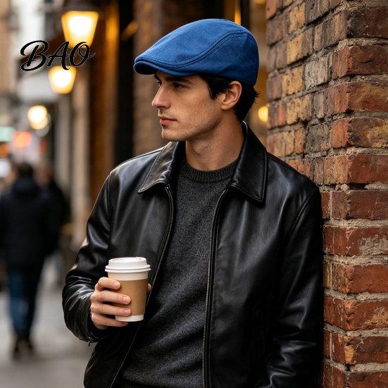 Comfortable Fit Hat Men Woolen Newsboy Flat Cap, Soft Fitted Driving Cabbie Hat, Retro Peaked Cap Style for Spring And Autumn Casual Daily Wear