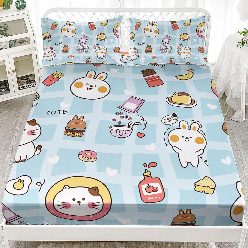 Cartoon Cat Pattern Bed Hat Three-Piece Digital Printing Bedding Bed Hat Three-Piece Set Children And Adults