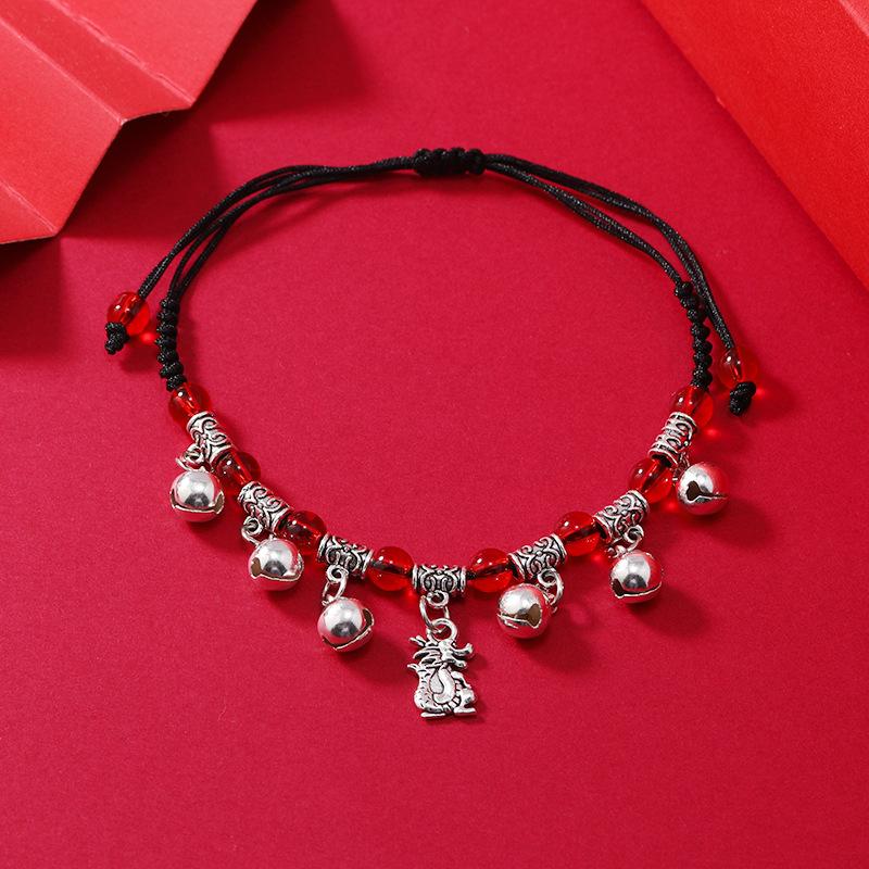 Zodiac red rope woven bell bracelet natal life men's and women's versatile hand rope anklet accessories