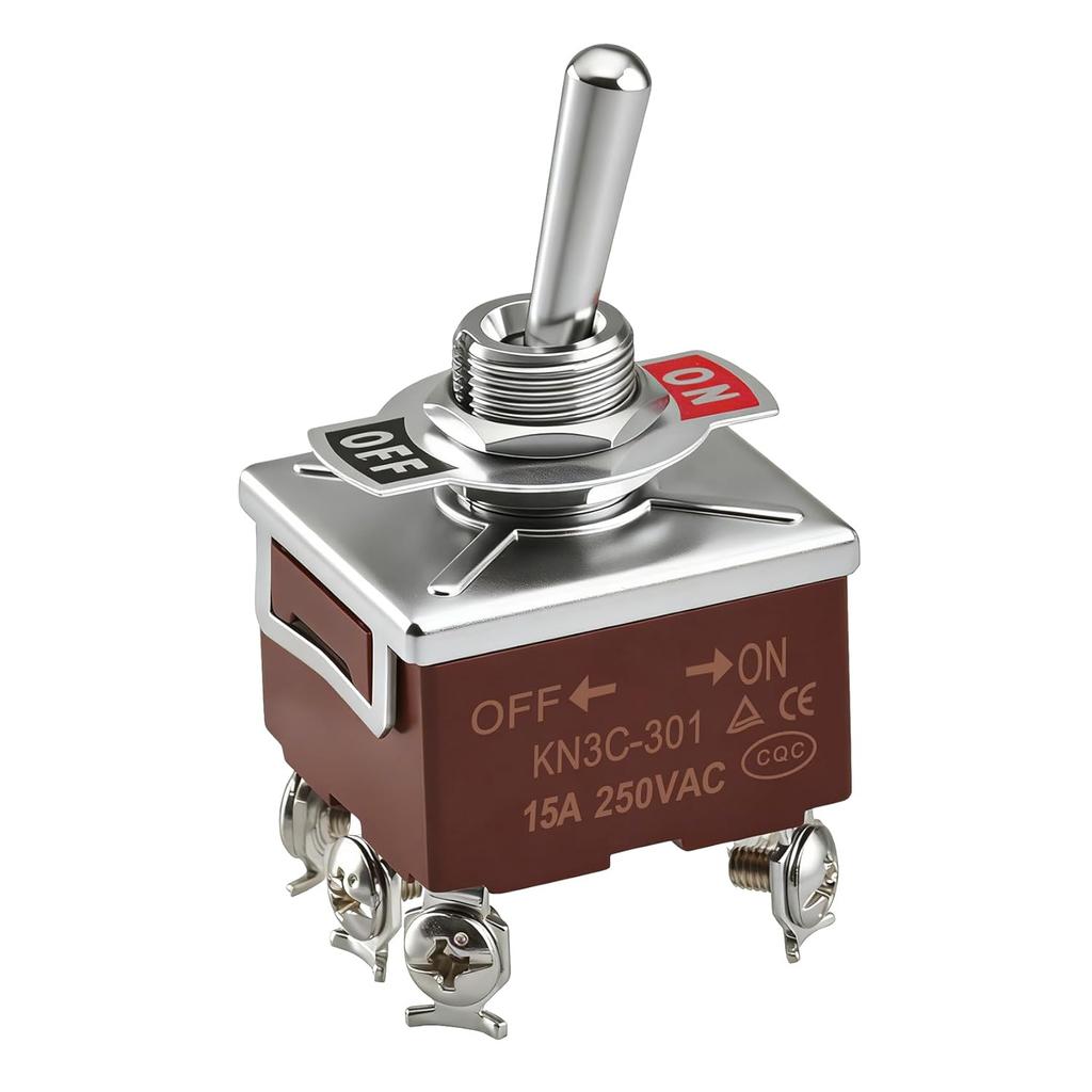 Heschen Metal Toggle Switch, KN3C-301, 3PST, Maintained, ON/Off 2 Position, 15A 250VAC, 10A 380VAC, CE