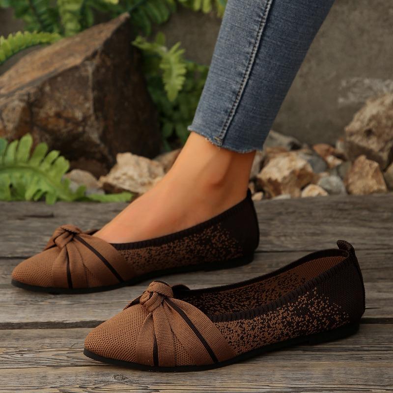 Damen Neue Frühjahrs- und Herbstspitze Flache Einzelne Schuhe Große Größe Mode Fliegendes Gewebe Ein Fuß Slip Lässig