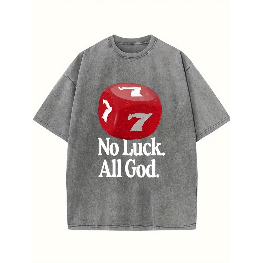 Kein Glück Nur Gott Alphabet Grafikdruck Hochwertiges Gewaschenes T-Shirt Mode Vielseitig Rundhalsausschnitt Basic T-Shirt Herren