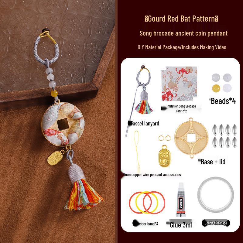Ručně vyráběný DIY Imitace Songského brokátu Oboustranný přívěsek se starou mincí - Čínský styl Závěsná ozdoba do auta Dárek