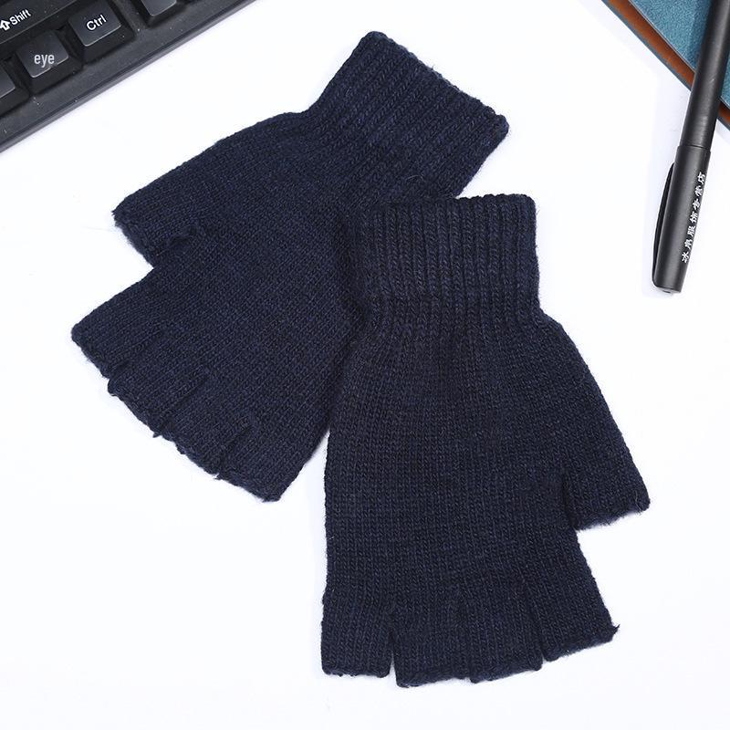 

Мужские вязаные шерстяные перчатки без пальцев - Теплые, Толстые, Однотонные, Без пальцев для печати One Size темно-синий