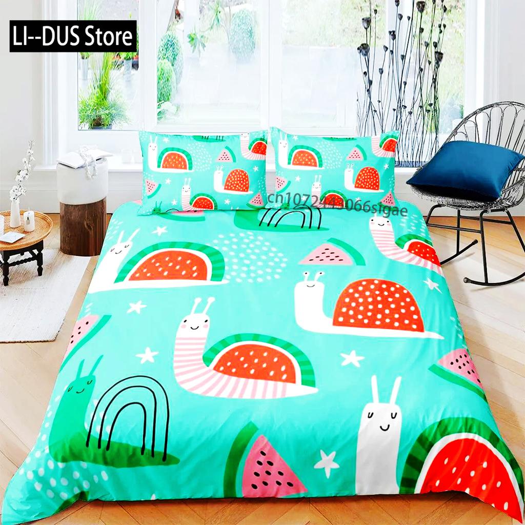 Colourful Snail Duvet Cover Set Cute Kawaii Animal Polyester Bedding Set Comforter Cover King Queen Size For Kids Boys Girls