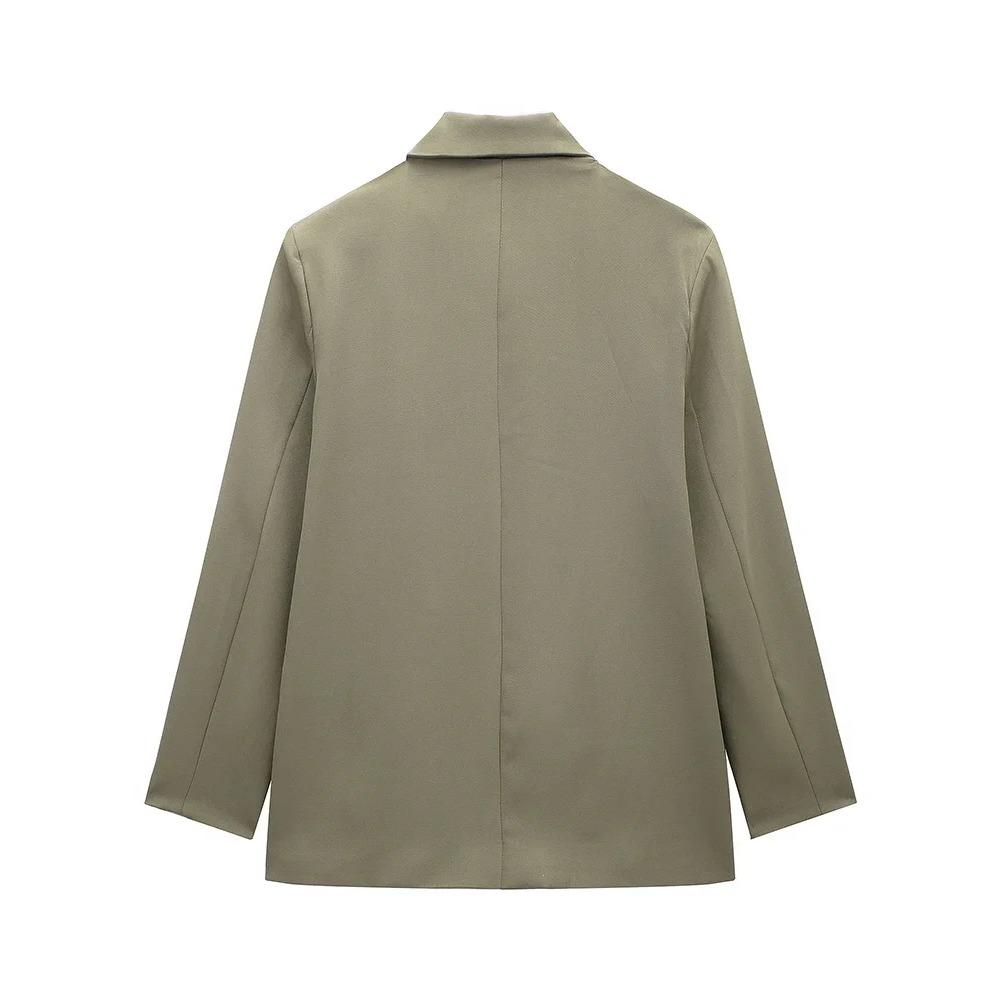 Damenmode mit Taschen Einfarbiger zweireihiger Blazer Vintage Lange Ärmel Reverskragen Damen Büro-Lady Outfits