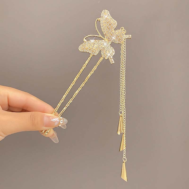 Eleganter Haarkamm im chinesischen Stil mit floralem U-förmigem Design, Quasten-Haarstab, luxuriöses Frisur-Accessoire, Damenschmuck, Haarnadel