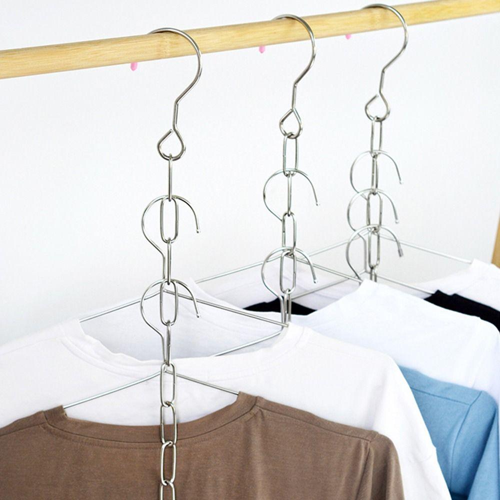Metal Hooks Clothes Drying Rack Foldable Multi-port Clothes Hangers Iron Chain Space Saving Storage Hooks Wardrobe Storage