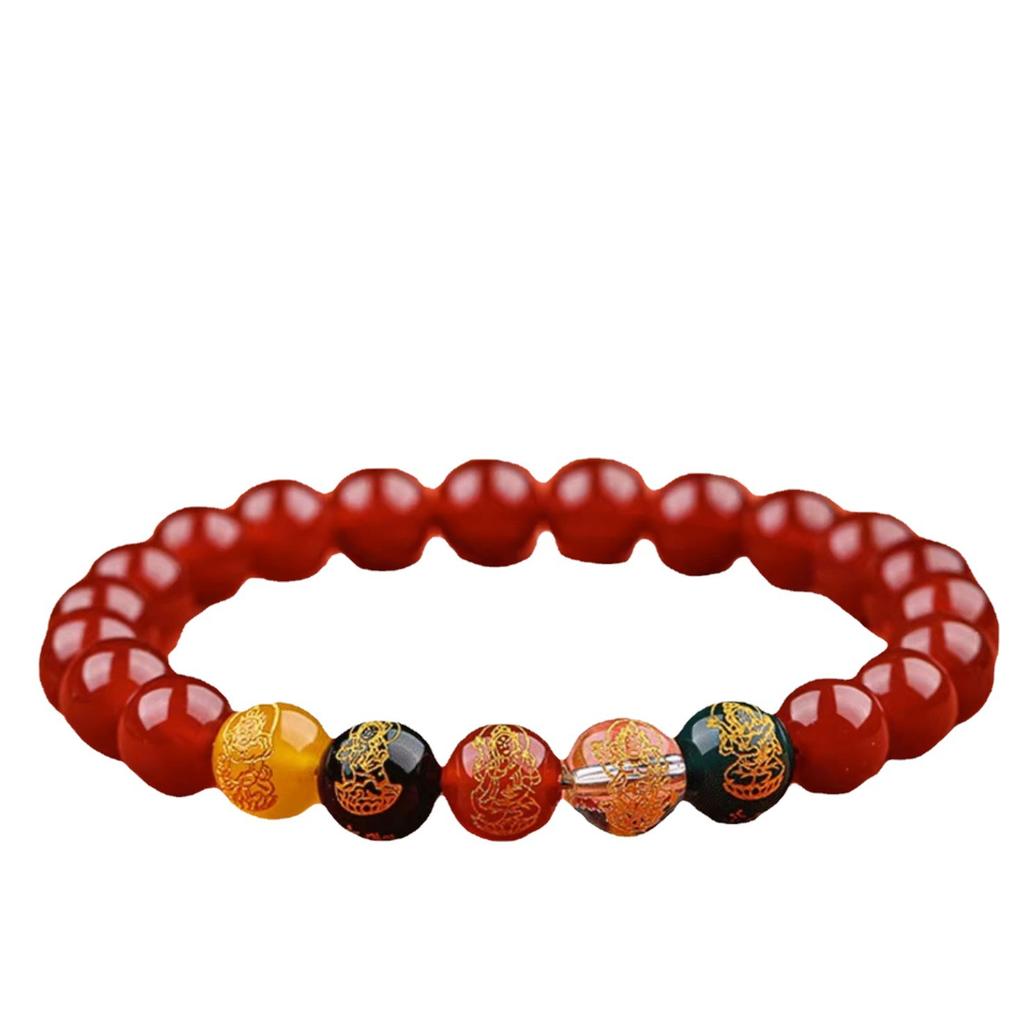 Red Agate Five-Way Fortune God Bracelet, Obsidian Five-Way Fortune God Bracelet, Unisex Couple's Gift