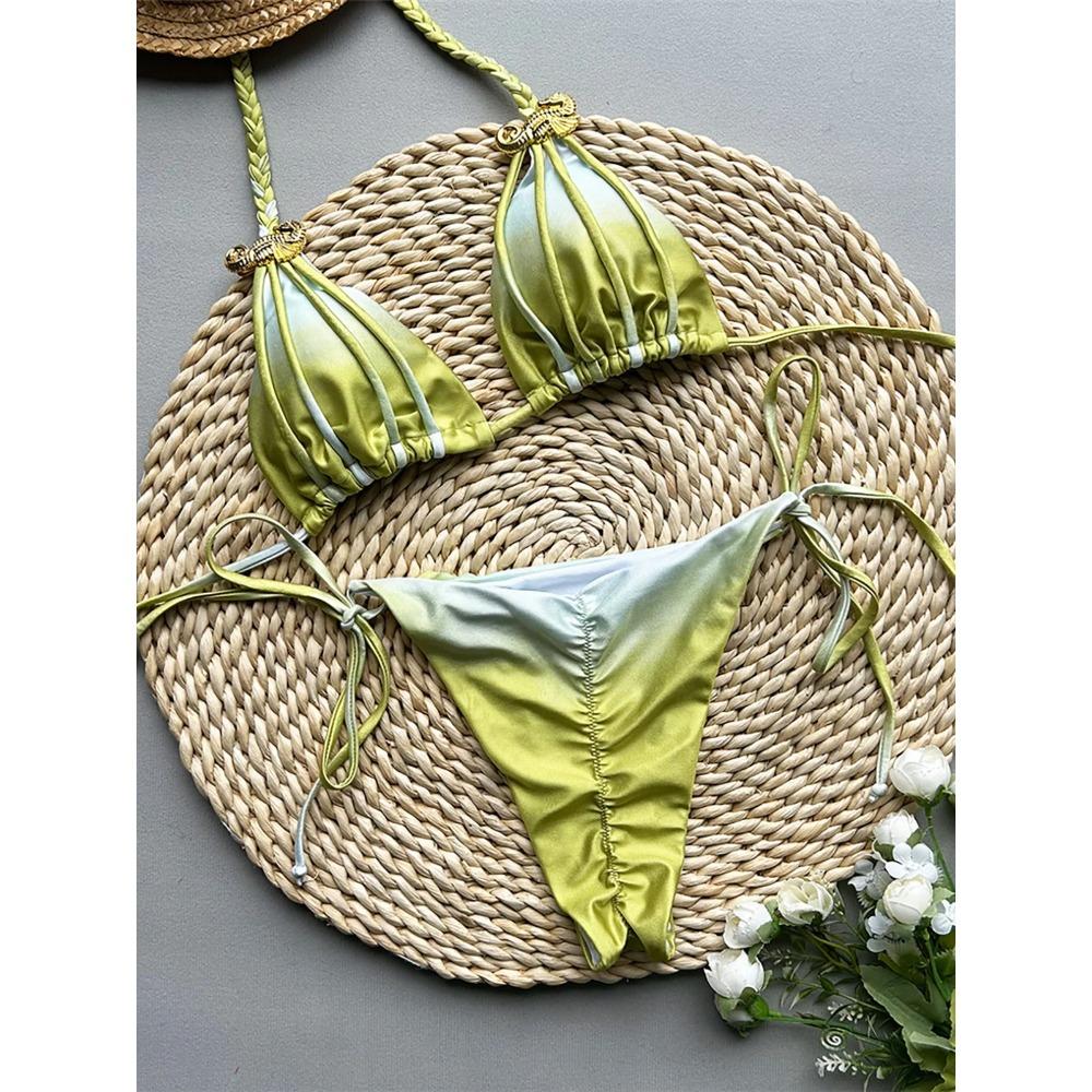 Halter Gradient Scrunch Butt Bikini Women Swimwear Female Swimsuit Two-pieces Bikini Set Padded Bather Bathing Suit Swim K6826