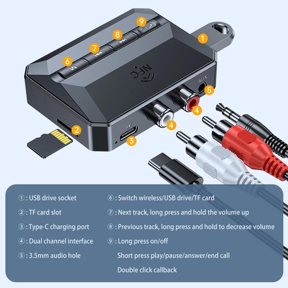 NFC Bluetooth 5.3 Audio Receiver 3.5mm AUX R/L RCA Stereo Lossless HIFI Music Wireless Adapter USB U-Disk Play Remote Control