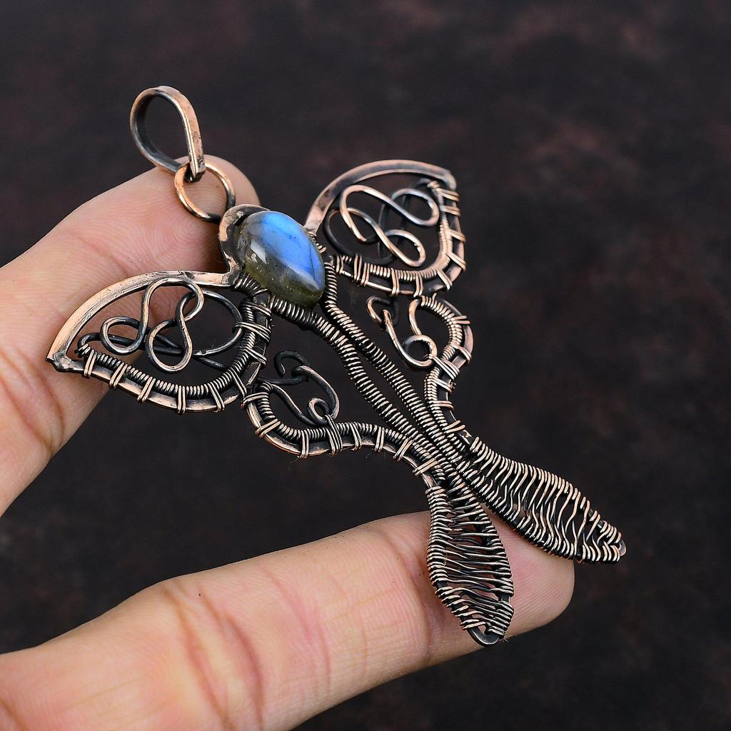 Labradorite Pendant Copper Wire Wrapped Pendant Handmade Pendant Copper Jewelry Butterfly Gemstone Pendant Wire Wrapped Jewelry Gift For Her