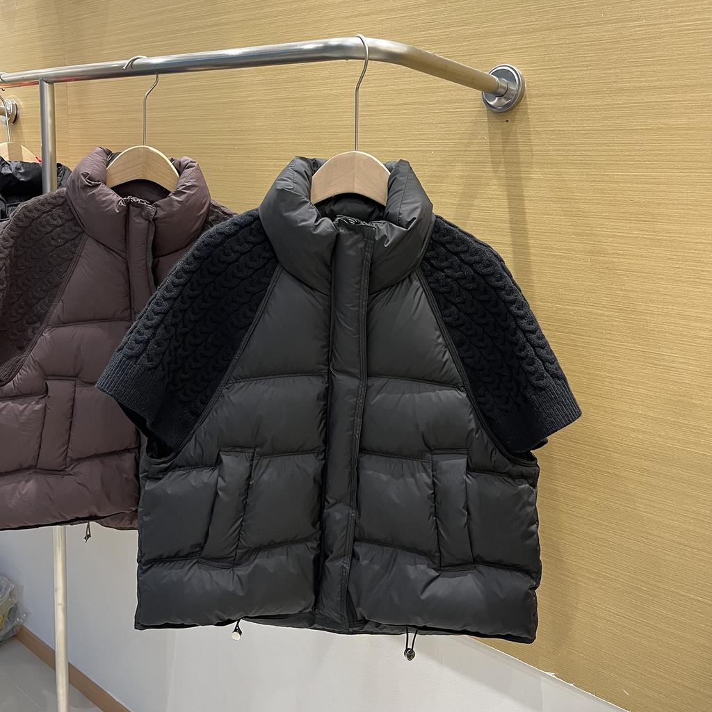 Winter new knitted splicing stand-up collar down jacket vest women's short loose casual white duck down warm jacket