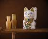 Lucky Cat Jewelry Cat Multicolor Left Paw Raised Ceramic Lucky Cat Auspicious Feng Shui Ornament (M-SIZE White) / _ Maneki-neko (jwc_M White)