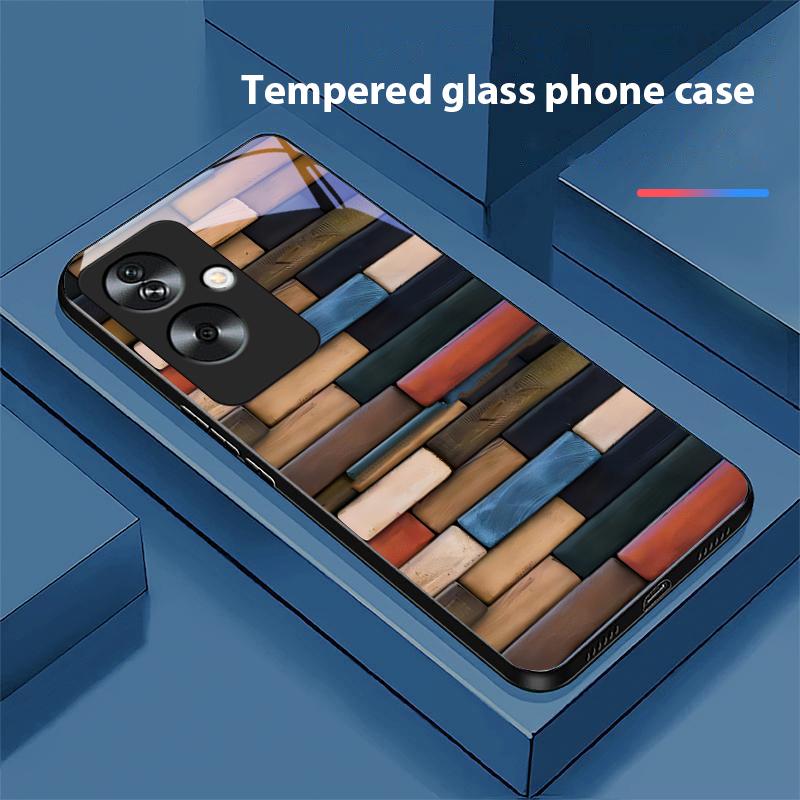 Colorful Wood Grain For Oppo A79 5G 58 78 74 60 4G Reno 11F Realme GT 6 11 Note 50 10 C55 X2 Tempered Glass Black Phone Case