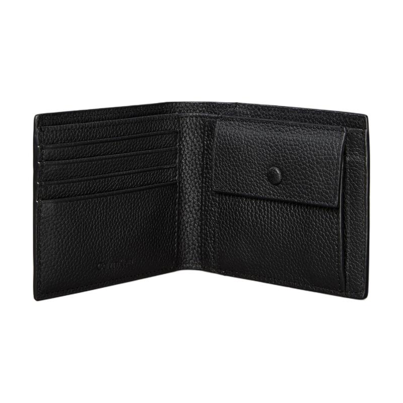 Calvin Klein Hot stamping embossed half-fold design grained cowhide wallet men's black