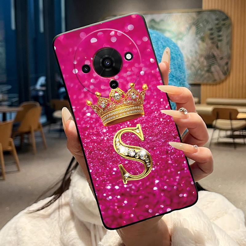 Elegant Simple Crown Initial Letter Case For ZTE Blade A76 5G Soft Silicone Black Case Shockproof Shell ZTE Blade A76 5G Casing