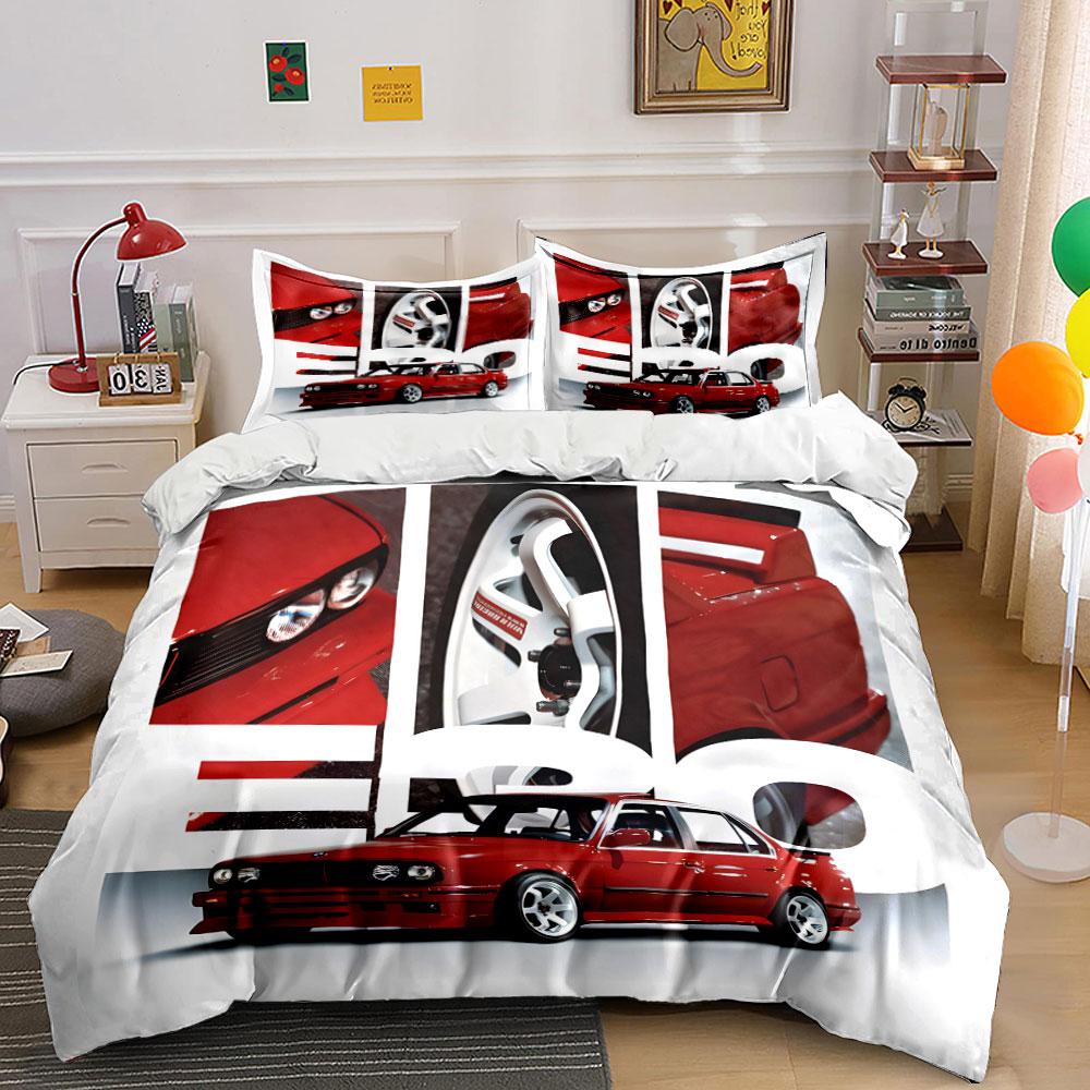 Classic Red Sports Car With Details Printed Duvet Cover Set 1 Duvet Cover+2 Pillowcase Multi Size Bedroom Bedding Decoration