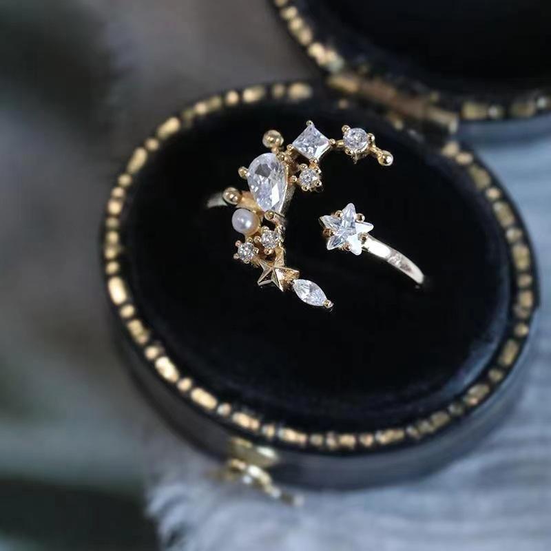 Trendy Zirconia Crescent Moon Star Ring for Women - Elegant Design, Open Index Finger Style