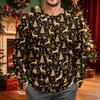 Men's Corduroy Long Sleeve Crewneck Top with Christmas Print for Holiday Casual Wear