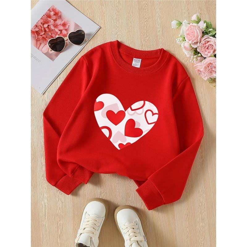 European Sizes Kids' Crewneck Sweatshirt | Heart Pattern Red White Love Design, Sportswear and Casual Wear, Soft and Comfortable, Clothing, Teenagers