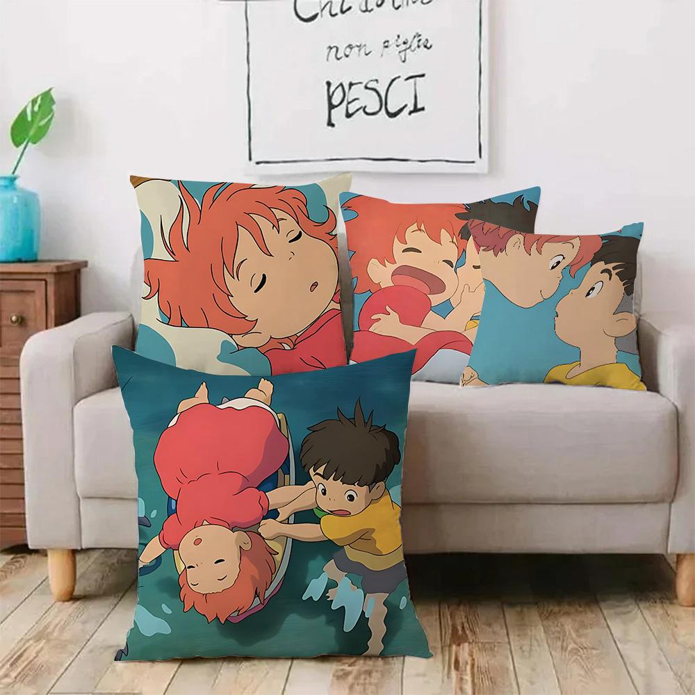 Cute Cartoon Ponyo Pillow Covers Cartoon Sofa Decorative Home Double-Sided Printing Short Plush Cute Cushion Cover