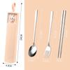 ZISIZ Portable 3-Piece 304 Stainless Steel Chopsticks and Fork Set with Pink Rabbit Case