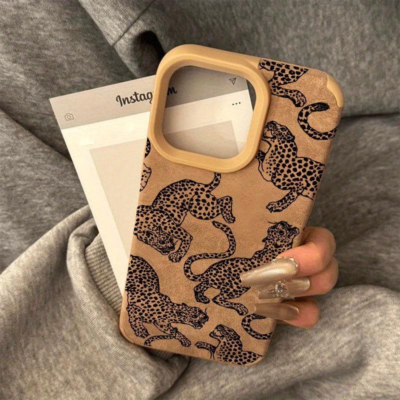 Vivid Leopard Pattern Bonded Leather Phone Case For iPhone 17 16 15 14 Pro Max 13 12 11 XS XR X 16 Plus Shockproof Bumper Cover