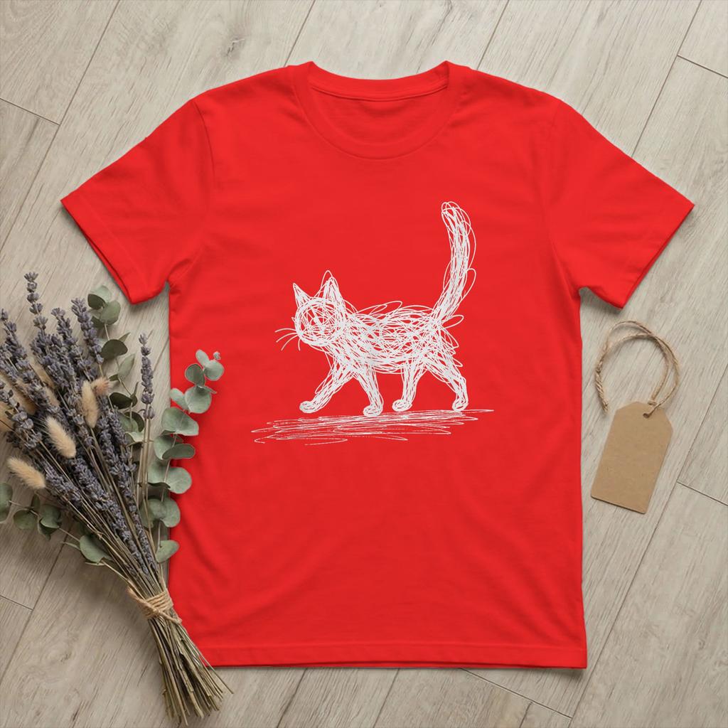 Unisex Minimalistic Art Minimalist Cat T Shirt Hand Drawn Kitten Pure Cotton Merch Funny Short Sleeve O Neck Tees Printing TShirts