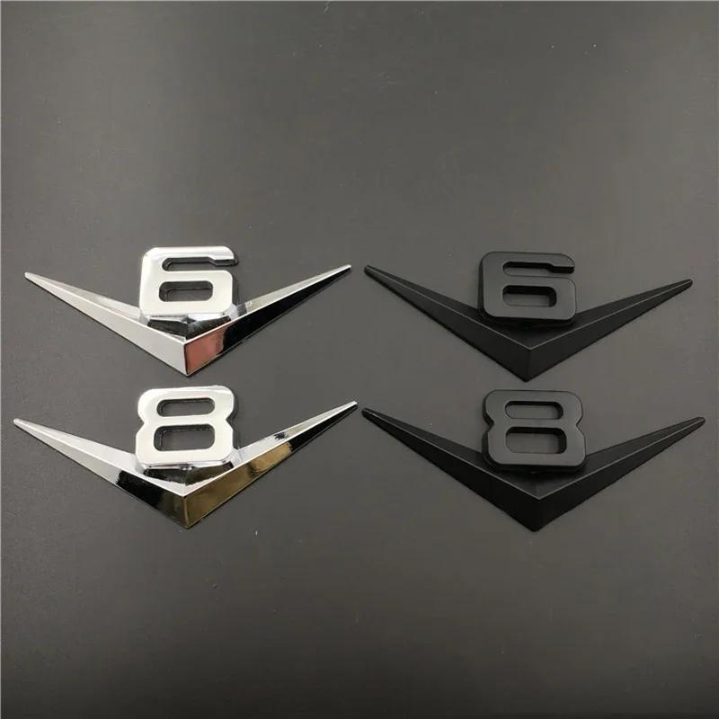 1Pc 3D Metal Chrome Black V6 V8 Letters Rear Trunk Fender Badge Emblem Sticker Decals Car Accessories