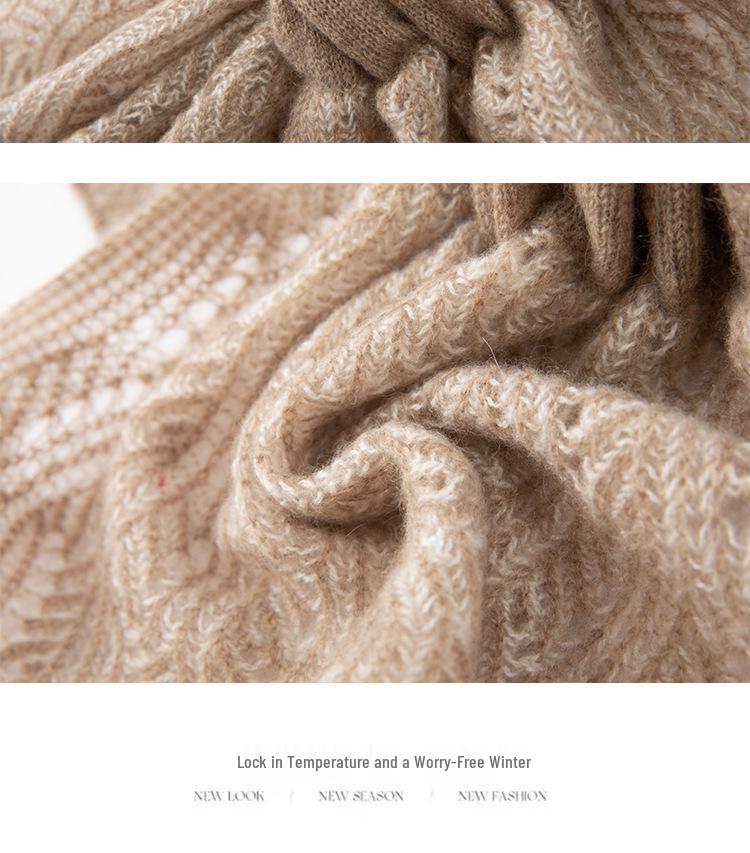 Women's 100% Cashmere Color Block Scarf: Autumn/Winter Style, Neck Protection, Perforated Knit, Hollow Out Design