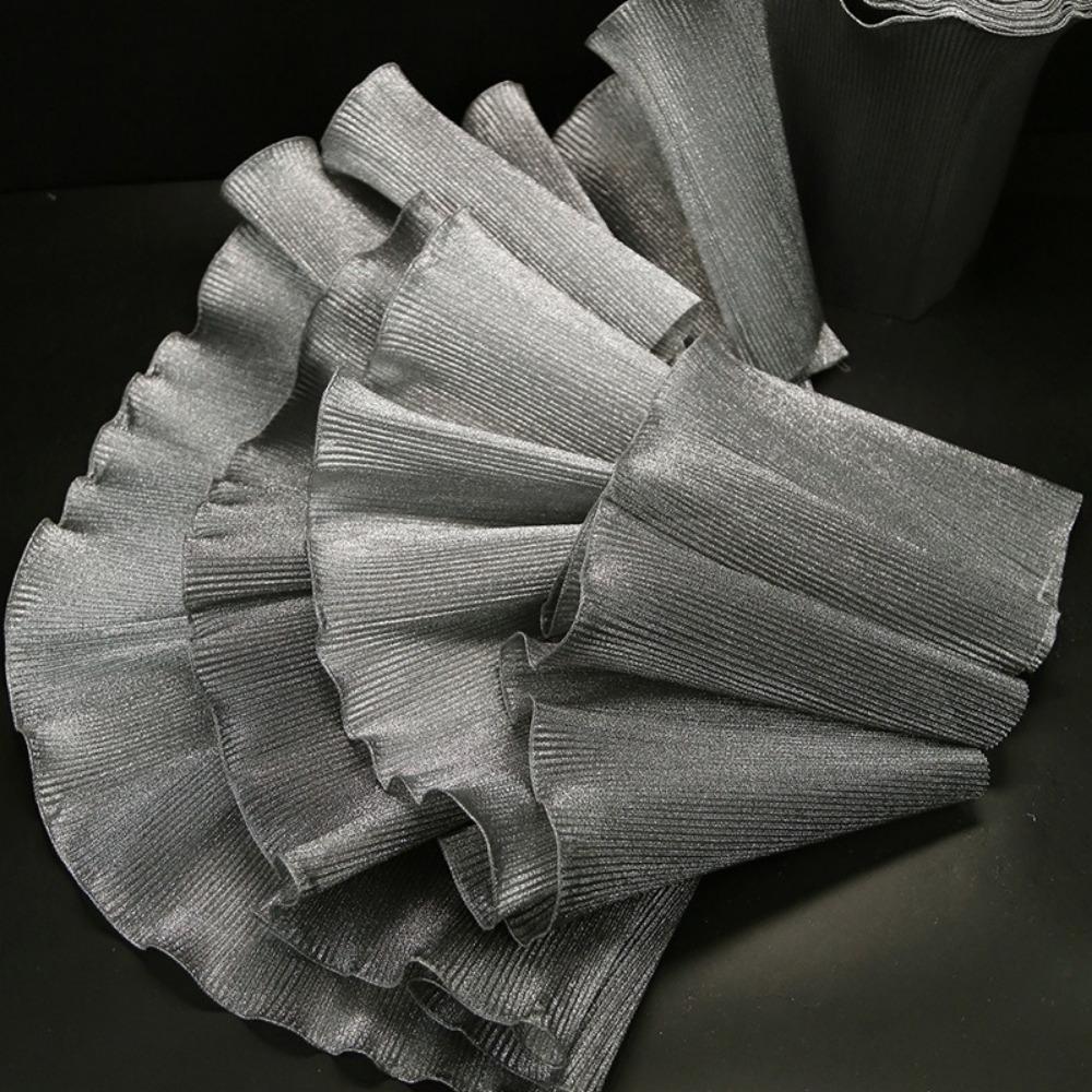 2025 Metallic Beaded Lace Ruffles DIY Wave Edge Stiff Wave Fabric Design Fabric For Stage Dress Performance Clothing