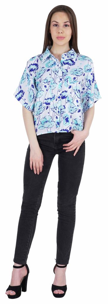 Moomaya Damen Bedrucktes Oberteil Kragenhals Knopfleiste Kurzarm Tunika